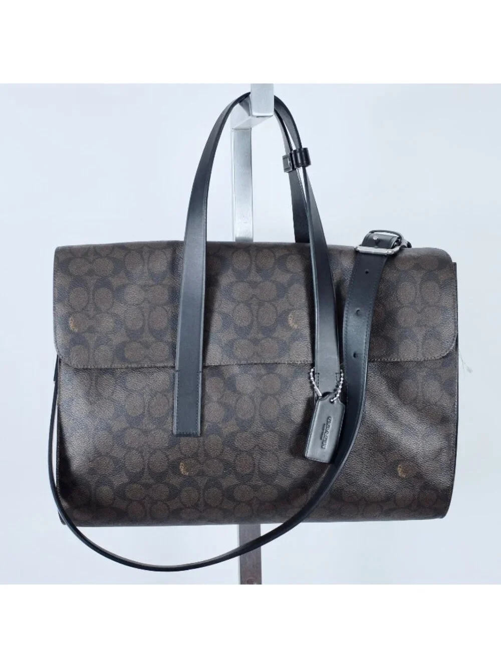 New Mens Coach Flatiron Portfolio Bag Briefcase Signature Canvas Monogram Brown